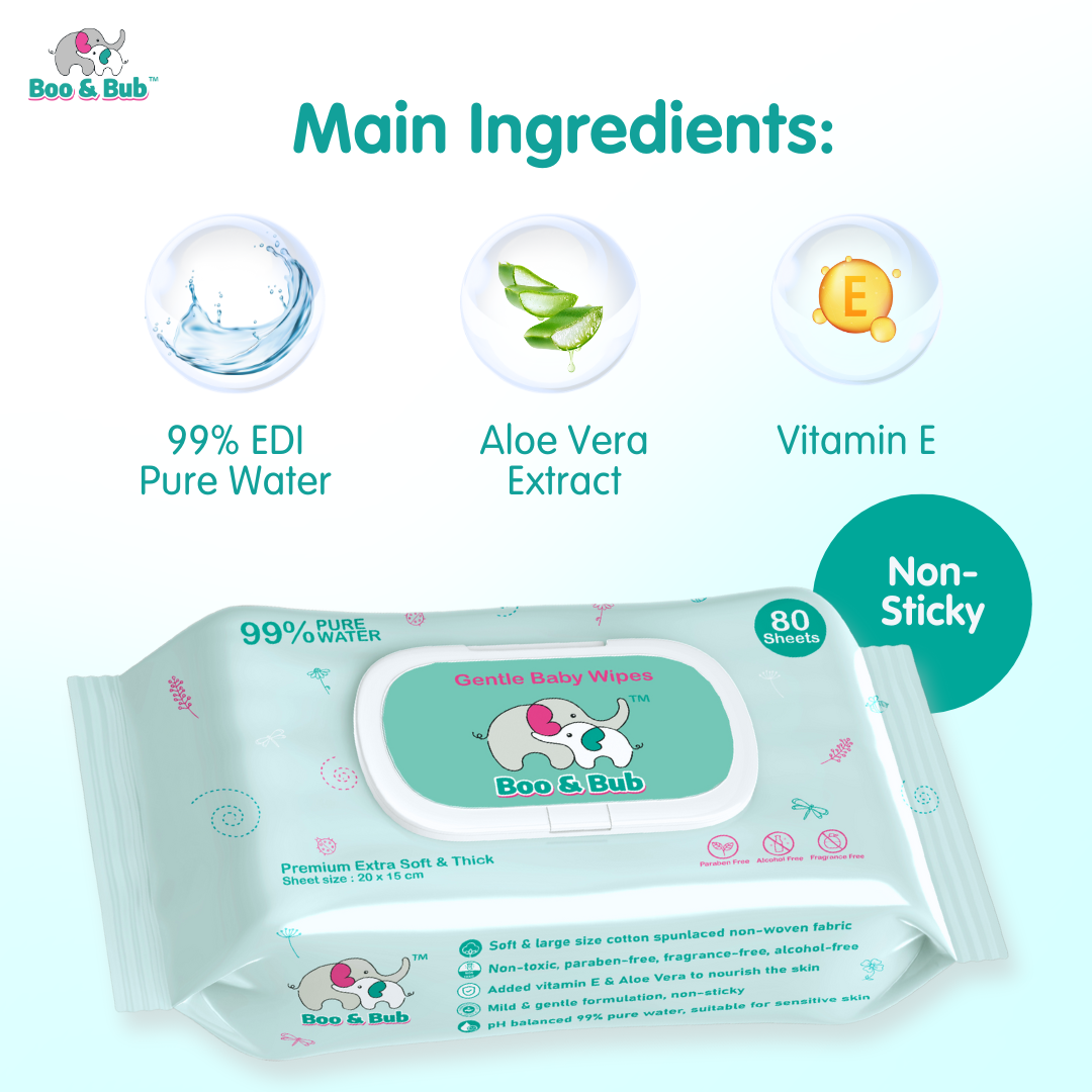 Boo&Bub 80pcs Non alcohol BABY WIPES Wet Tissue Baby wet wipe multipurpose tisu basah baby tissue basah wet tisu 婴儿湿纸巾 - Boo & Bub