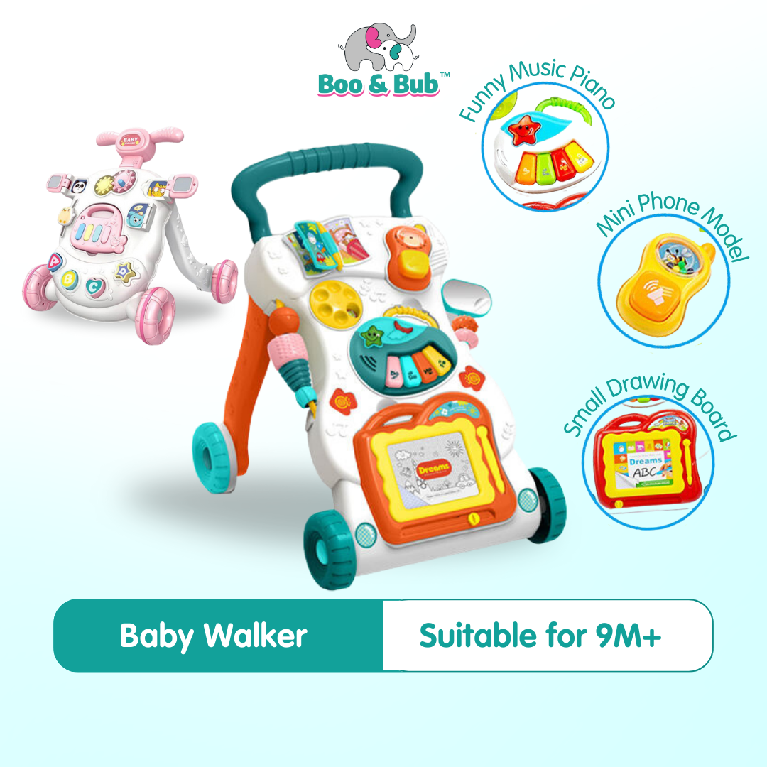 Baby Walker | Stand-to-Sit Trolley High Quality Kids Gift For Toddler Learning Walk Music Piano Phone Drawing Toy - Boo & Bub