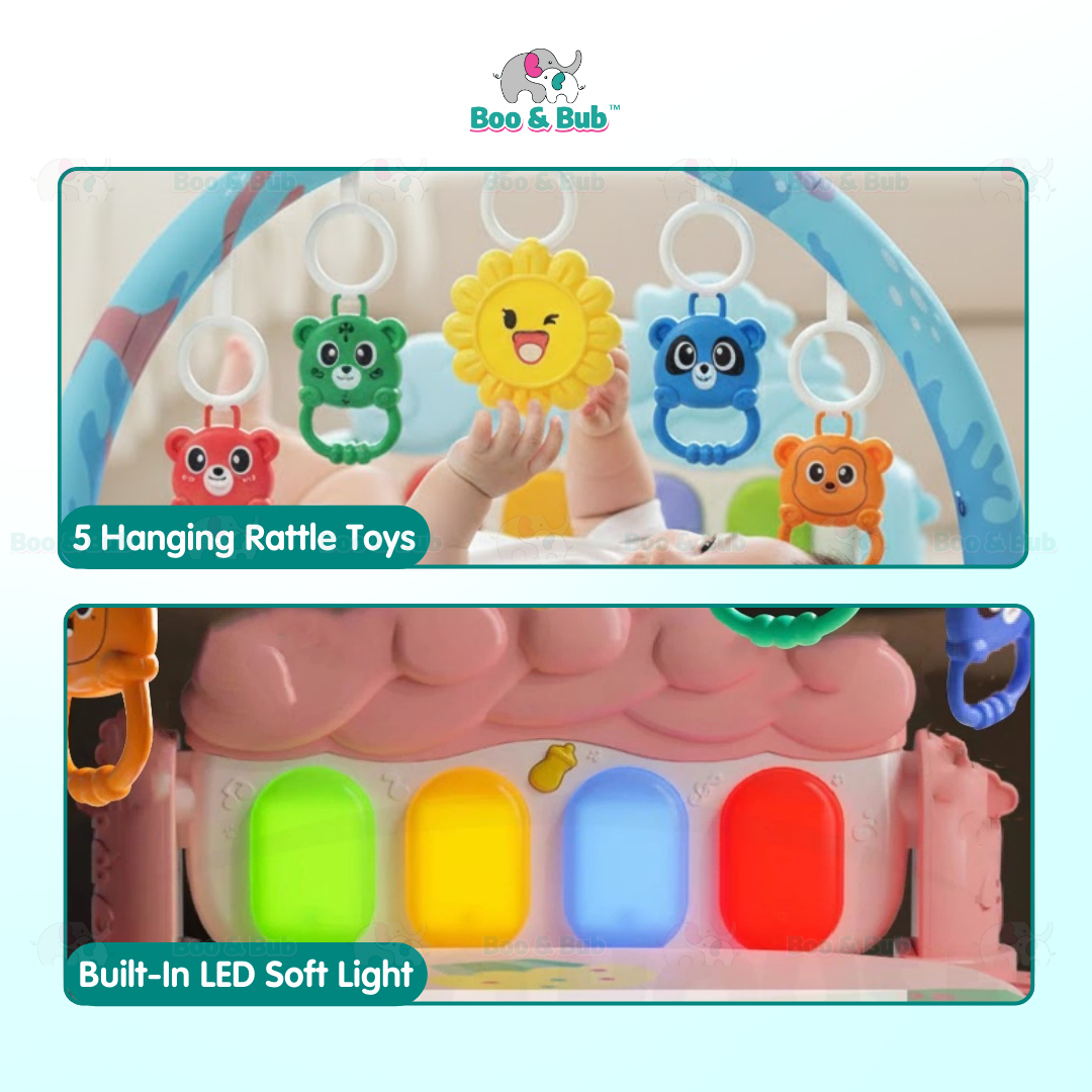 Music Baby Gym Piano Play Mat |  Infant Crawling Activity Bed Toddler Exercise Fitness Rattle | Tilam Mainan Bayi - Boo & Bub