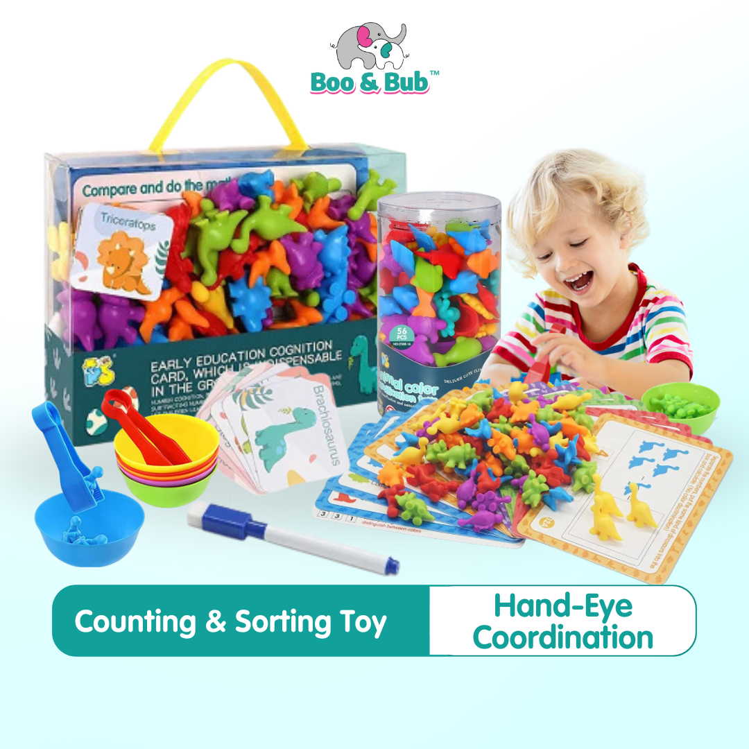 Counting Cognitive Toy | Early Education Montensorri Color Classification Card Soft Dinosaur Animal Vehicle Toys - Boo & Bub