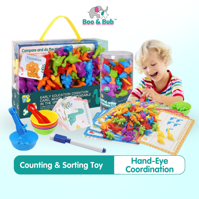 Counting Cognitive Toy | Early Education Montensorri Color Classification Card Soft Dinosaur Animal Vehicle Toys