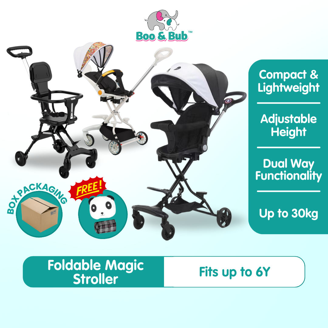 Kids Baby Magic Stroller with Adjustable Sunshade Canopy  | 4 Wheels Travel Foldable Stroller - Boo & Bub