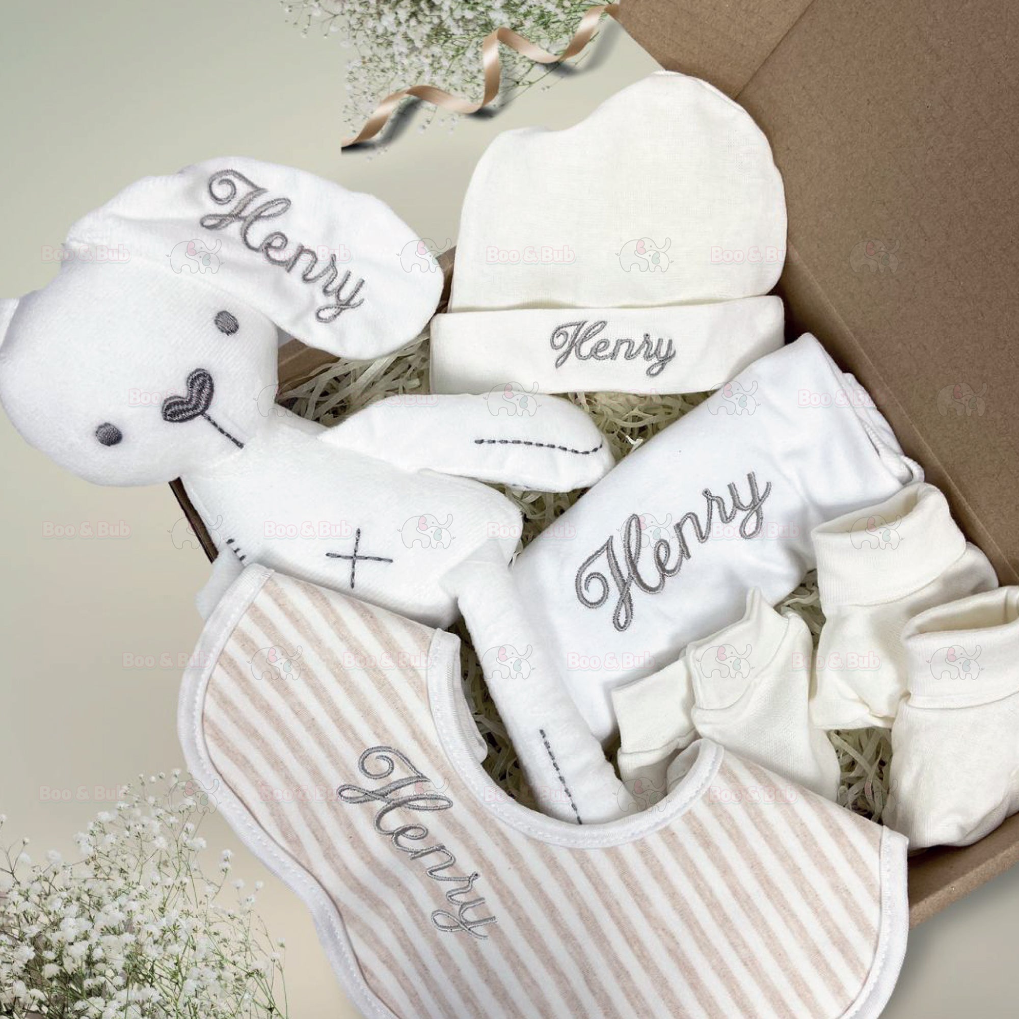 Personalized name embroidery newborn baby gift box set ( SULAM NAMA) - Boo & Bub