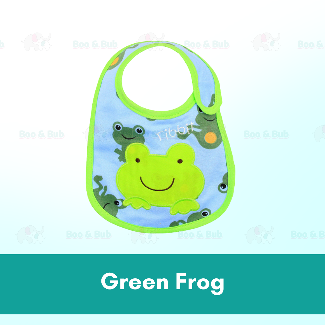 Boo&Bub Newborn Cute Print Bib | Baby Bib With Button | double layers Cartoon Character Animal - Boo & Bub