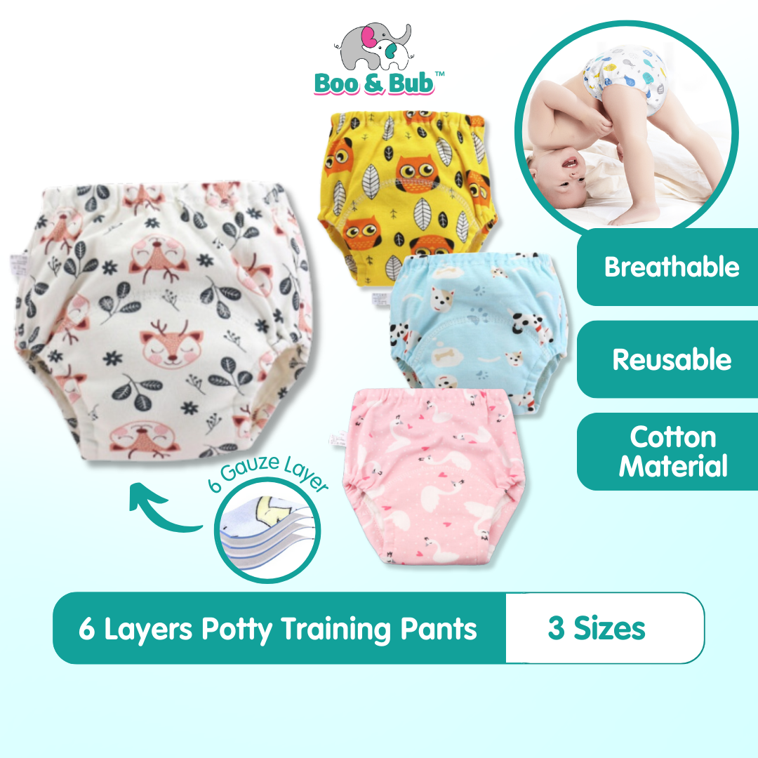 6 Layer - Boo&Bub Waterproof Reusable Cotton Baby Training Pant | Infant Shorts Underwear Cloth Diaper Nappies Panties - Boo & Bub