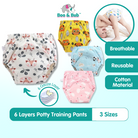 6 Layer - Boo&Bub Waterproof Reusable Cotton Baby Training Pant | Infant Shorts Underwear Cloth Diaper Nappies Panties - Boo & Bub