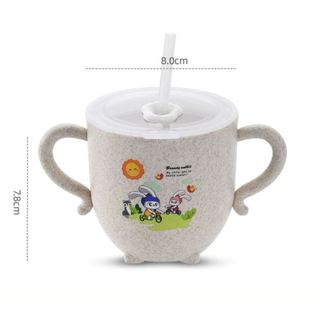 Boo&Bub Baby Training Wheat Straw water cup | Kid Feeding Training Milk Bottle double handles and lid leak-proof - Boo & Bub