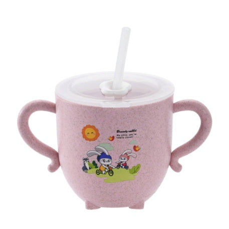 Boo&Bub Baby Training Wheat Straw water cup | Kid Feeding Training Milk Bottle double handles and lid leak-proof - Boo & Bub
