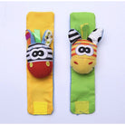 2 PCS - Boo&Bub Baby animals Cartoon hand Wrist foot Socks Rattle | Cute infant BB plush toy Early Educational Newborn - Boo & Bub