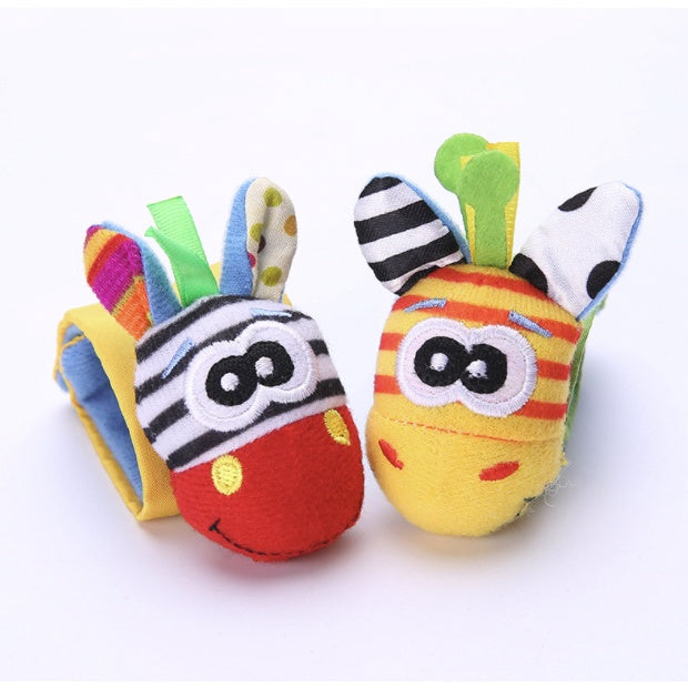 2 PCS - Boo&Bub Baby animals Cartoon hand Wrist foot Socks Rattle | Cute infant BB plush toy Early Educational Newborn - Boo & Bub