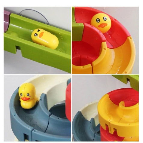 Baby Bath Slideway Toy | Wall Suction Cup Assembling Tracks Little Yellow Duck Toy | Baby Bathing Water Toy - Boo & Bub