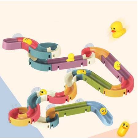 Baby Bath Slideway Toy | Wall Suction Cup Assembling Tracks Little Yellow Duck Toy | Baby Bathing Water Toy - Boo & Bub