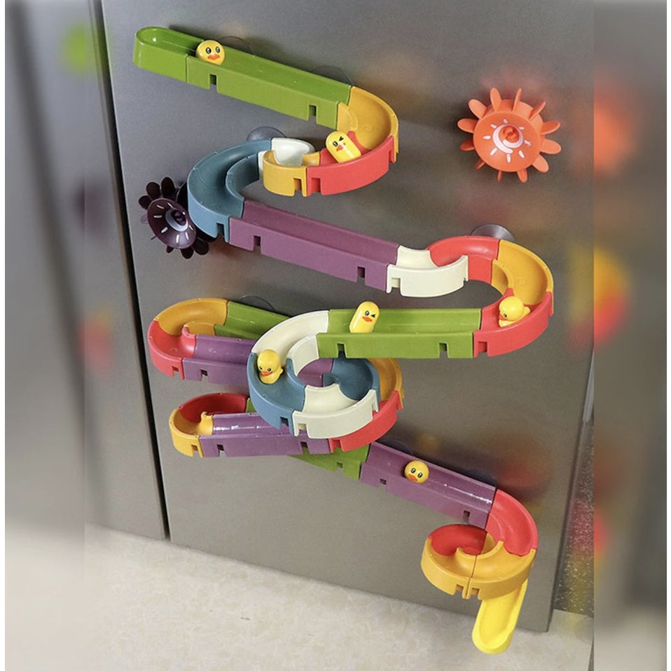 Baby Bath Slideway Toy | Wall Suction Cup Assembling Tracks Little Yellow Duck Toy | Baby Bathing Water Toy - Boo & Bub