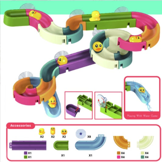 Baby Bath Slideway Toy | Wall Suction Cup Assembling Tracks Little Yellow Duck Toy | Baby Bathing Water Toy - Boo & Bub