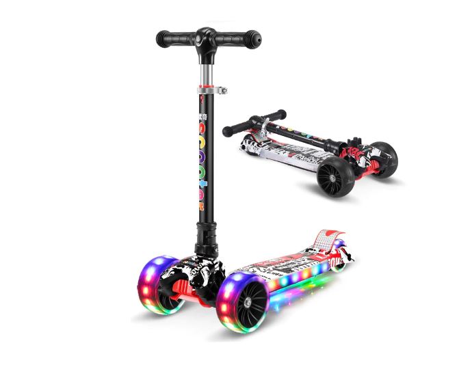 Kid Scooter Flashing Light Wheel | Foldable Aluminum skateboard kids Adjustable Height  Foot Scooters Toys Gifts - Boo & Bub