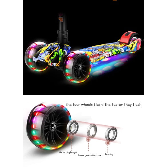 Kid Scooter Flashing Light Wheel | Foldable Aluminum skateboard kids Adjustable Height  Foot Scooters Toys Gifts - Boo & Bub