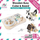 Wooden Busy Activity Cube Board | Montessori Early Educational Learning Baby Toys Ability Brain Training - Boo & Bub