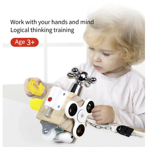Wooden Busy Activity Cube Board | Montessori Early Educational Learning Baby Toys Ability Brain Training - Boo & Bub