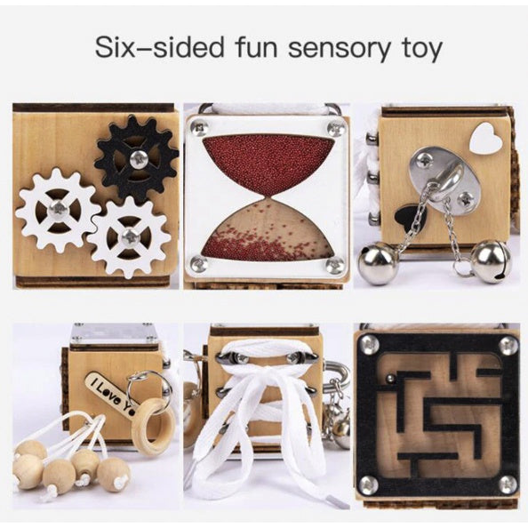 Wooden Busy Activity Cube Board | Montessori Early Educational Learning Baby Toys Ability Brain Training - Boo & Bub