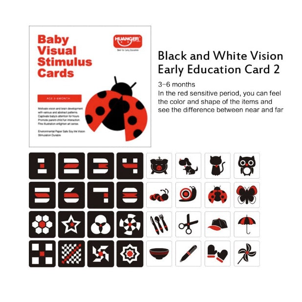 Baby Visual Stimulation Training Card | Black White High Contrast Early Educational Learning Flash Cards - Boo & Bub