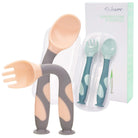 Flexible Baby spoon and fork set with travel case | Easy to hold utensils for toddler kid feeding dining set - Boo & Bub