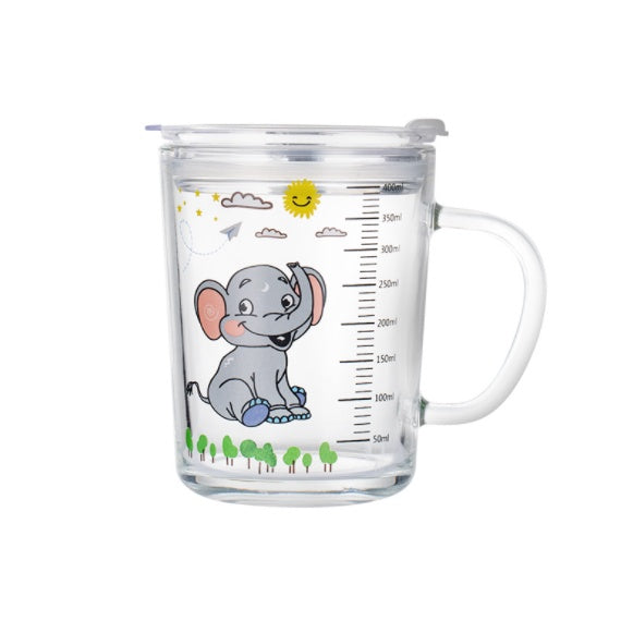 400ml Milk Cup with Cover Silicone straw | Training Glass Mug Baby Dinosaur Unicorn Water Bottle Heat-Resistant - Boo & Bub