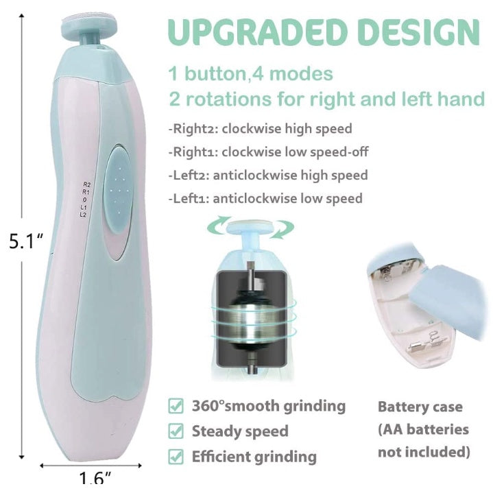 Electric Baby Nail Trimmer | Kids Scissors Infant Nail Care Safe Nail Clipper Cutter For Nail grooming - Boo & Bub