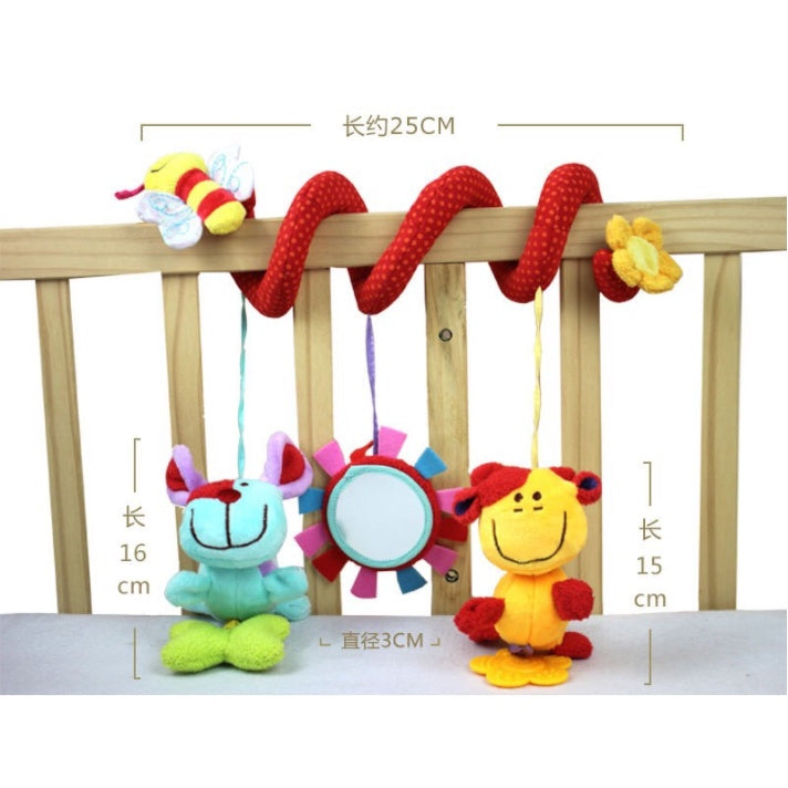 Baby Spiral Rattles Toys | Hanging Plush Infant Squeaky Hand Bells Mobile Cartoon Bed Stroller Pacifier Toy Toddler - Boo & Bub