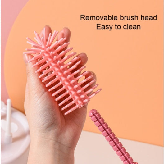 3 Pcs Baby Feeding Bottle Cleaning Brushes Set | Rotary Handle Milk Bottle Washing Nipple Cleaner Soft Silicone - Boo & Bub