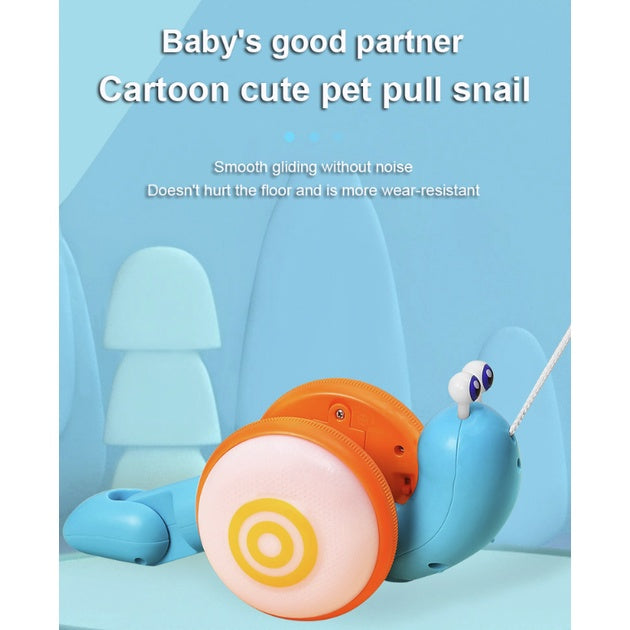 Pull String Cartoon Snail Car toy | Baby Learn to Crawl and Pull Toy Light and Music Early Education Toy - Boo & Bub