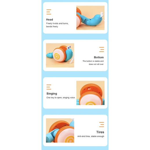 Pull String Cartoon Snail Car toy | Baby Learn to Crawl and Pull Toy Light and Music Early Education Toy - Boo & Bub