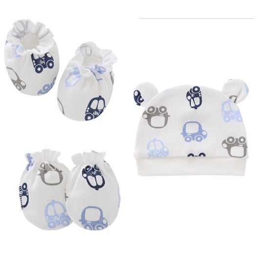Set of 3 Newborn Cartoon Hat Gloves Socks Set for Baby Boy&Girl | Soft Cotton Booties Mittens - Boo & Bub