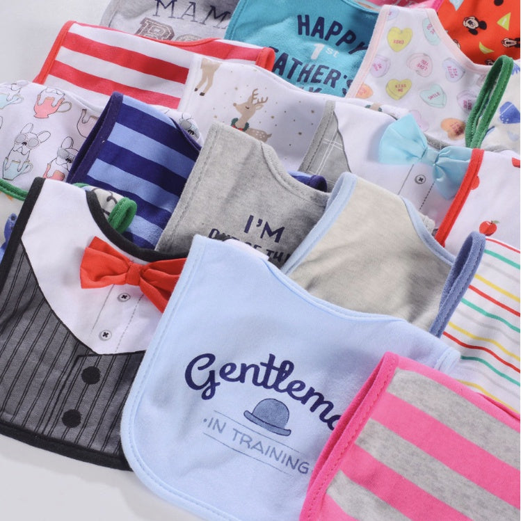 Boo&Bub Newborn Cute Print Bib | Baby Bib With Button | double layers Cartoon Character Animal - Boo & Bub