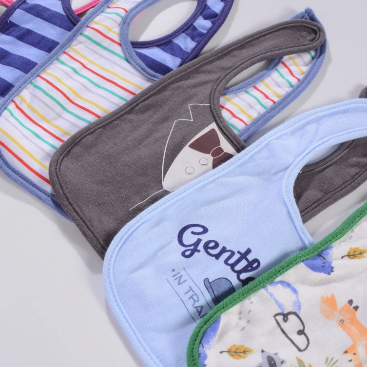Boo&Bub Newborn Cute Print Bib | Baby Bib With Button | double layers Cartoon Character Animal - Boo & Bub