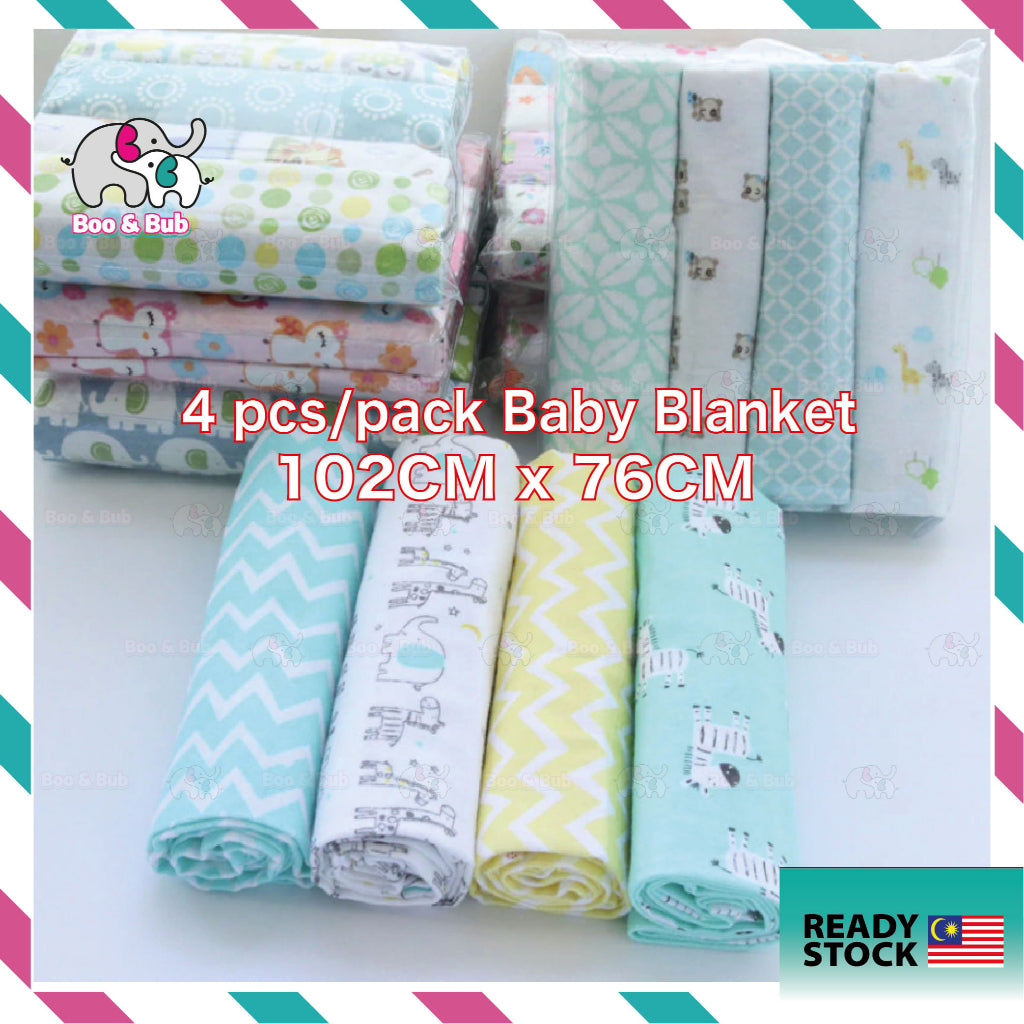 Boo&Bub 102 x 76 cm 4pcs/pack baby blankets | newborn crib sheets cot linen 100% cotton Flannel printing Muslin Diaper - Boo & Bub
