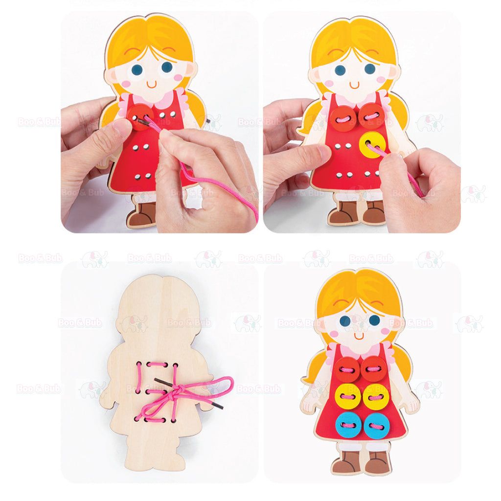 Boo&Bub Montessori Early Educational Wooden Basic Life Skill Training Tie Shoes Wear Buttons - Boo & Bub