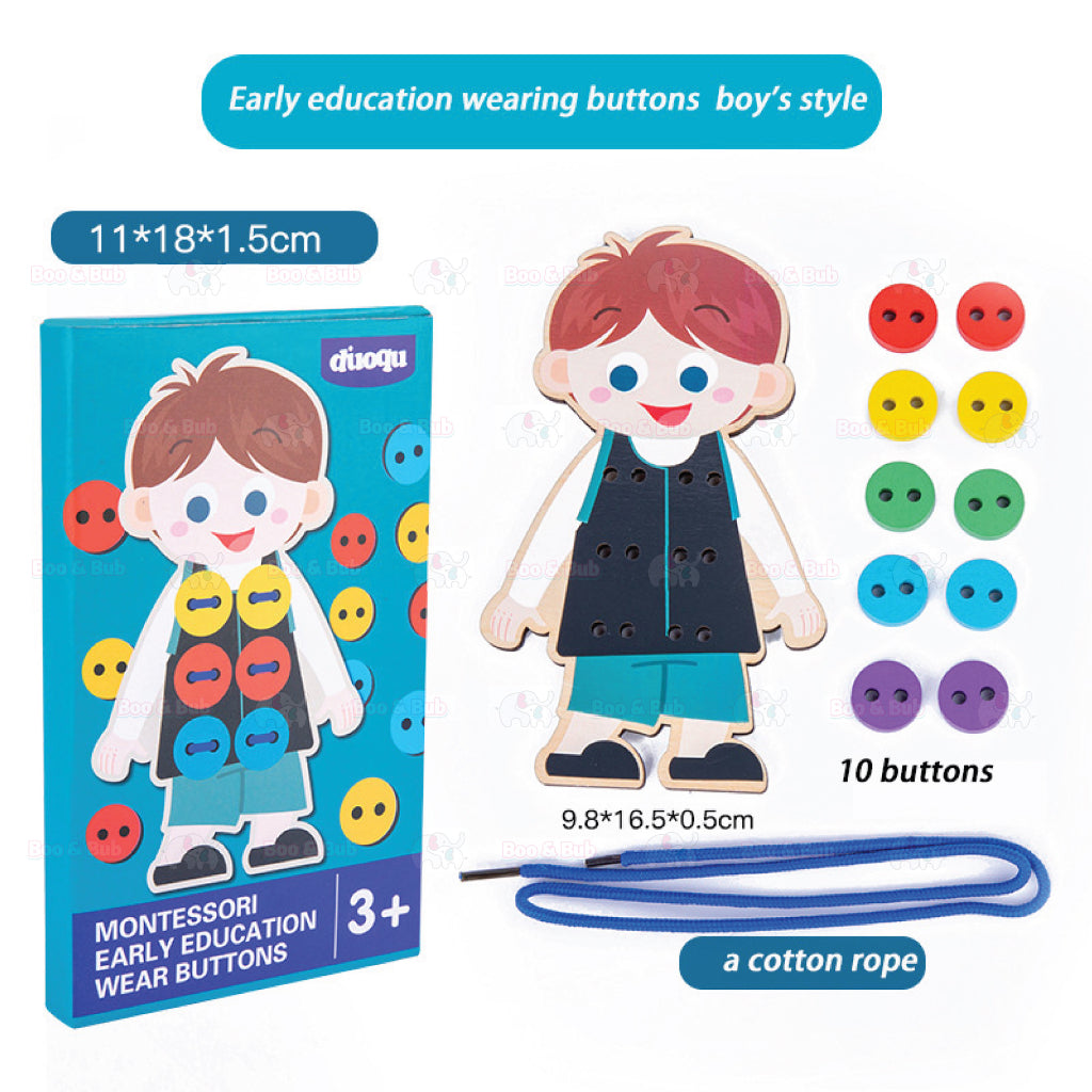 Boo&Bub Montessori Early Educational Wooden Basic Life Skill Training Tie Shoes Wear Buttons - Boo & Bub