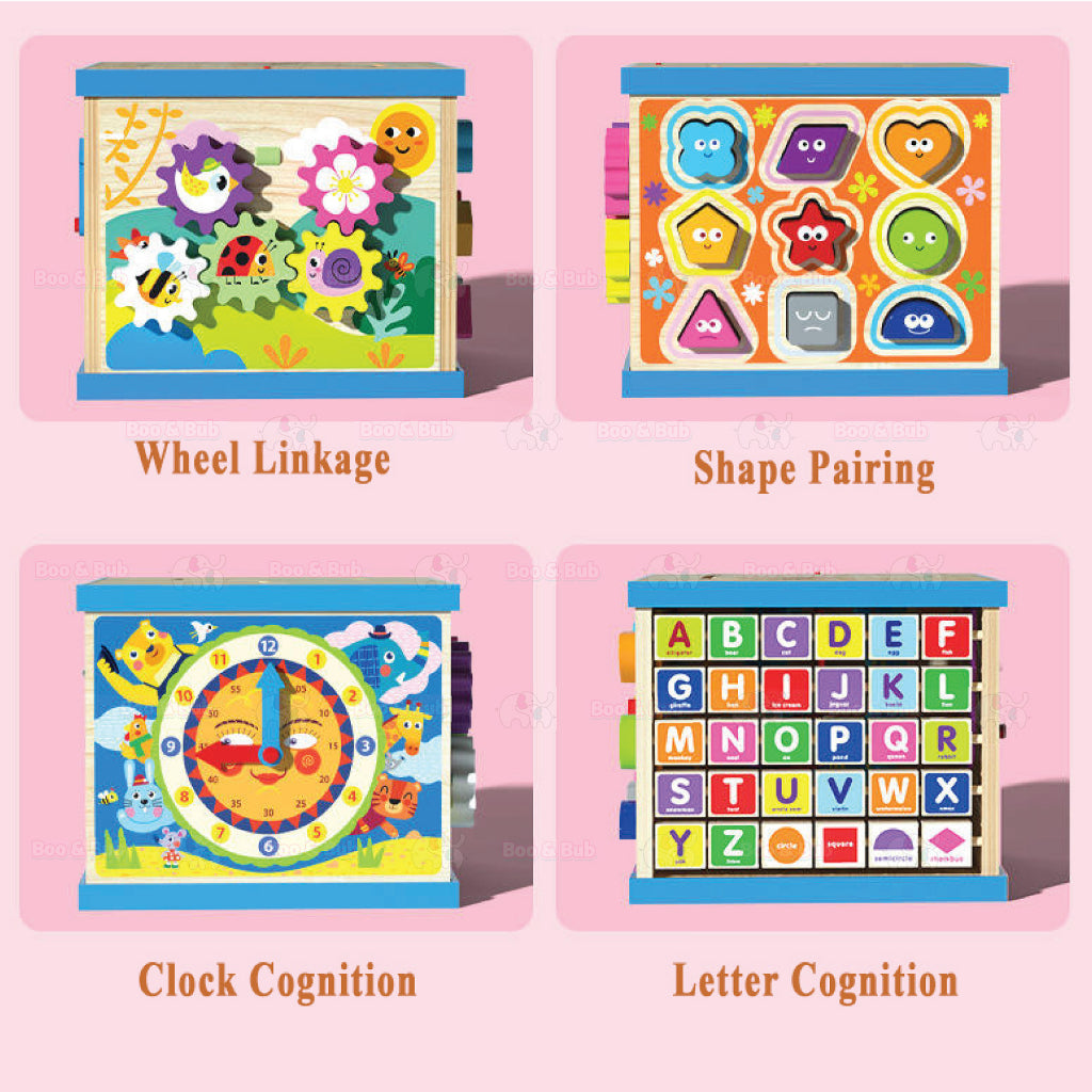 Boo&Bub Montessori Educational Toy Wooden 8 in 1 Multipurpose Activity Cube Center Toys | Abacus Wooden Beads - Boo & Bub