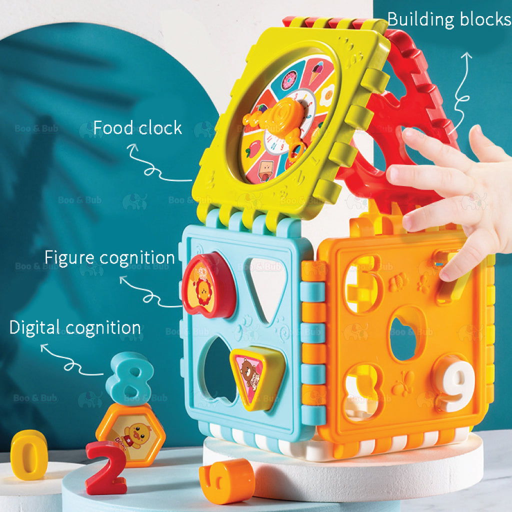 Boo&Bub Baby Activity Cube | 6 Sided Musical Shape Sorting Matching Box Cube Toy - Boo & Bub