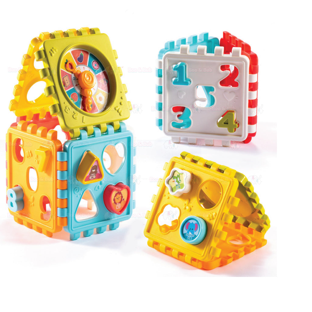 Boo&Bub Baby Activity Cube | 6 Sided Musical Shape Sorting Matching Box Cube Toy - Boo & Bub