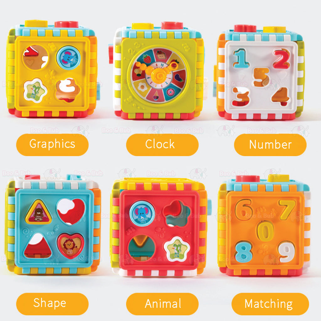 Boo&Bub Baby Activity Cube | 6 Sided Musical Shape Sorting Matching Box Cube Toy - Boo & Bub