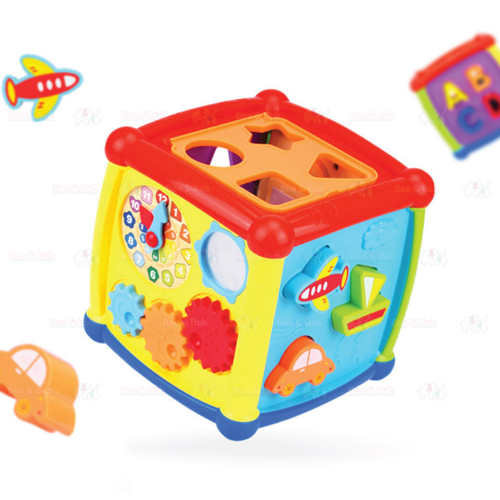 Boo&Bub Baby Activity Cube | 6 Sided Musical Shape Sorting Matching Box Cube Toy - Boo & Bub