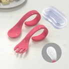 Boo&Bub Baby Curved Learning Fork Spoon (2pcs) Set with Casing Training Twisted Fork Spoon Toddler Tableware - Boo & Bub