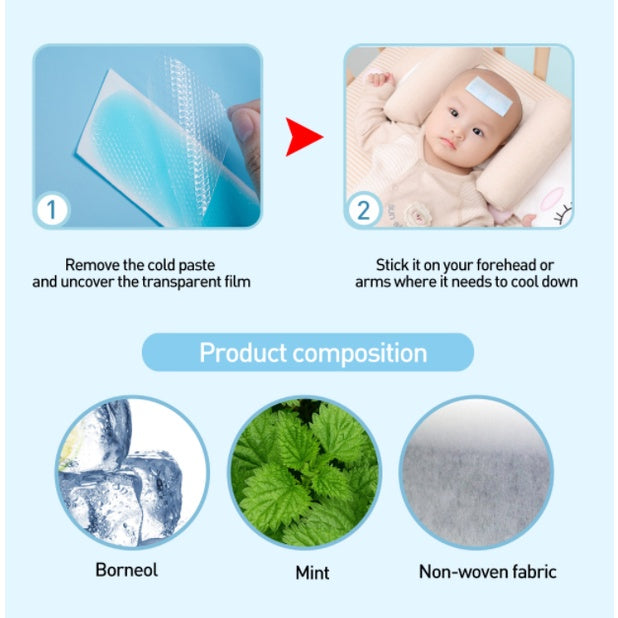 FAST Cooling Gel Patches | Baby Adult kid Fever Patch Plaster Migraine Headache Pad Lower Temperature Ice Gel Hydrogel - Boo & Bub