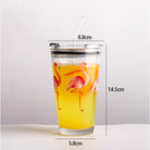 450ML Glass Cup | Juice Straw Mug with Scale Transparent Graffiti Style Kid Gift Portable Milk Drink Water Bottle - Boo & Bub
