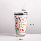 450ML Glass Cup | Juice Straw Mug with Scale Transparent Graffiti Style Kid Gift Portable Milk Drink Water Bottle - Boo & Bub
