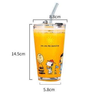 450ML Glass Cup | Juice Straw Mug with Scale Transparent Graffiti Style Kid Gift Portable Milk Drink Water Bottle - Boo & Bub