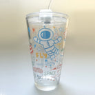 450ML Glass Cup | Juice Straw Mug with Scale Transparent Graffiti Style Kid Gift Portable Milk Drink Water Bottle - Boo & Bub