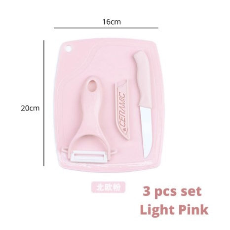 3pcs Travel Set Ceramic Knife Set | Fruit/Vegetable Peeler Mini Cutting Board Colorful - Boo & Bub
