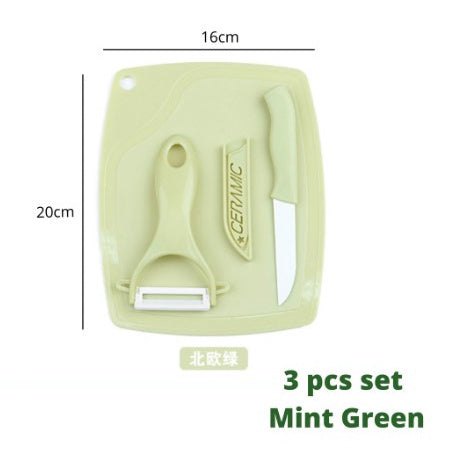3pcs Travel Set Ceramic Knife Set | Fruit/Vegetable Peeler Mini Cutting Board Colorful - Boo & Bub
